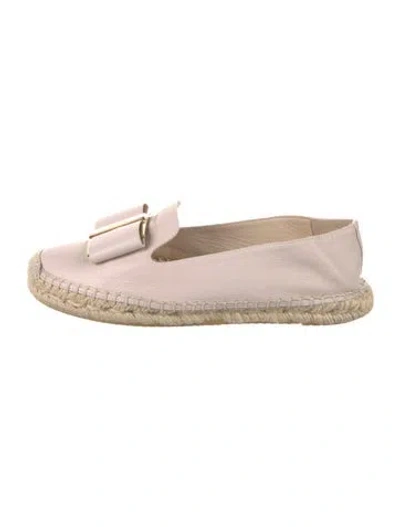 Pre-owned Ferragamo Vara Bow Accent Leather Espadrilles In Neutral