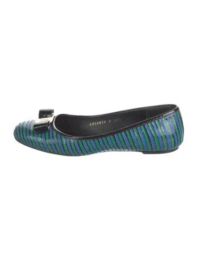 Pre-owned Ferragamo Vara Bow Accent Leather Flats In Multi