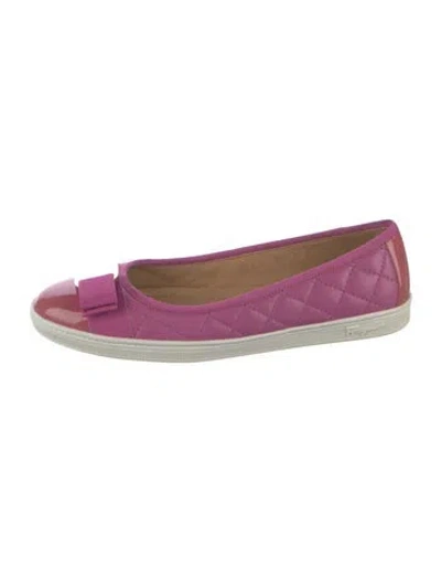 Pre-owned Ferragamo Vara Bow Accent Leather Flats In Pink