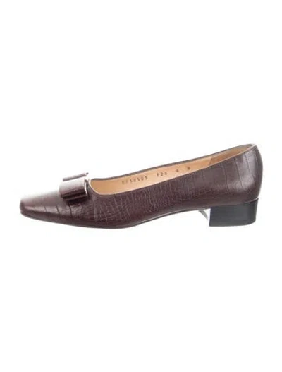Pre-owned Ferragamo Vara Bow Accent Leather Flats In Purple