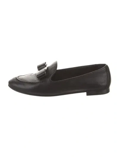 Pre-owned Ferragamo Vara Bow Accent Leather Loafers In Black