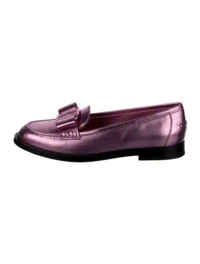 Pre-owned Ferragamo Vara Bow Accent Leather Loafers In Pink