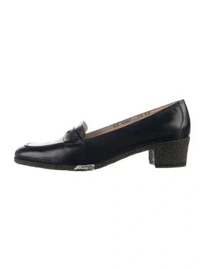 Pre-owned Ferragamo Vara Bow Accent Leather Pumps In Blue
