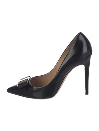 Pre-owned Ferragamo Vara Bow Accent Leather Pumps In Blue