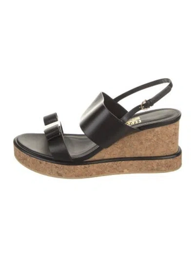 Pre-owned Ferragamo Vara Bow Accent Leather Slingback Sandals