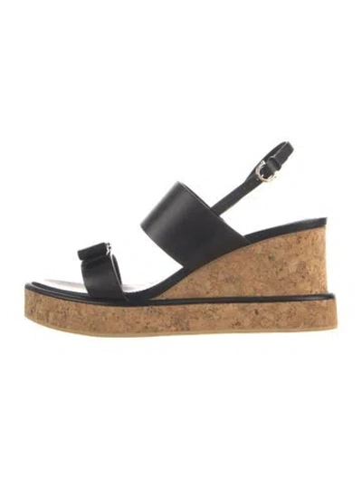 Pre-owned Ferragamo Vara Bow Accent Leather Slingback Sandals In Black