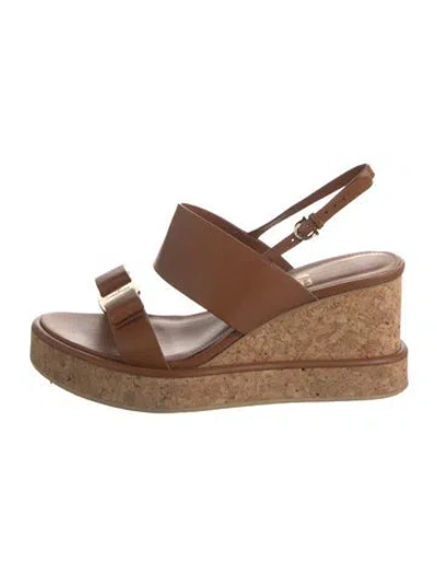 Pre-owned Ferragamo Vara Bow Accent Leather Slingback Sandals In Brown