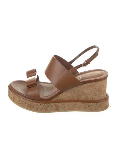 Pre-owned Ferragamo Vara Bow Accent Leather Slingback Sandals In Brown