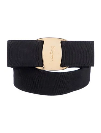 Pre-owned Ferragamo Vara Bow Accent Leather Trim Embellishment Belt In Black