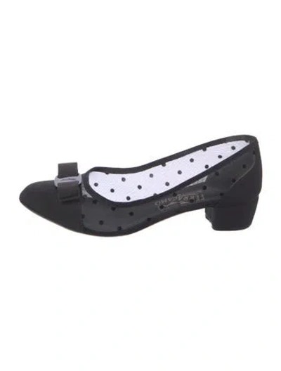 Pre-owned Ferragamo Vara Bow Accent Mesh Flats In Blue