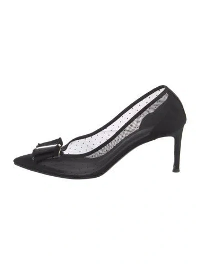 Pre-owned Ferragamo Vara Bow Accent Mesh Pumps In Black
