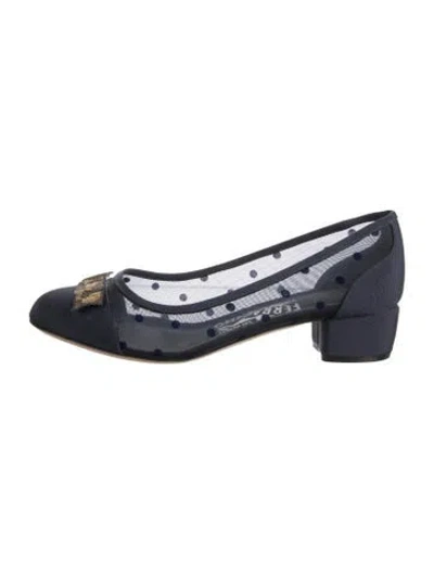 Pre-owned Ferragamo Vara Bow Accent Mesh Pumps In Blue