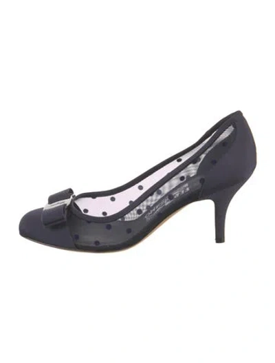 Pre-owned Ferragamo Vara Bow Accent Mesh Slingback Pumps In Blue
