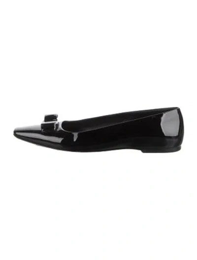Pre-owned Ferragamo Vara Bow Accent Patent Leather Ballet Flats In Black
