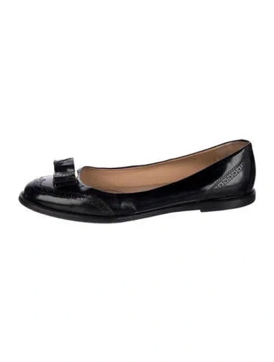 Pre-owned Ferragamo Vara Bow Accent Patent Leather Ballet Flats In Black