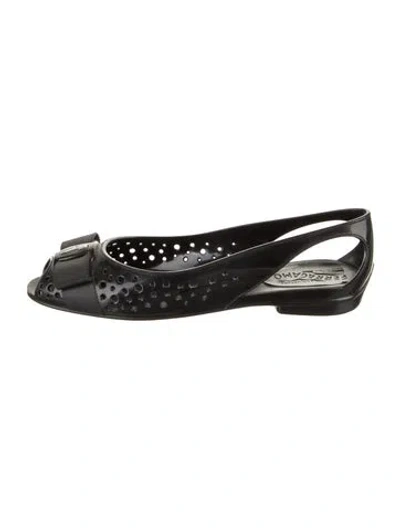 Pre-owned Ferragamo Vara Bow Accent Pvc D'orsay Flats In Black