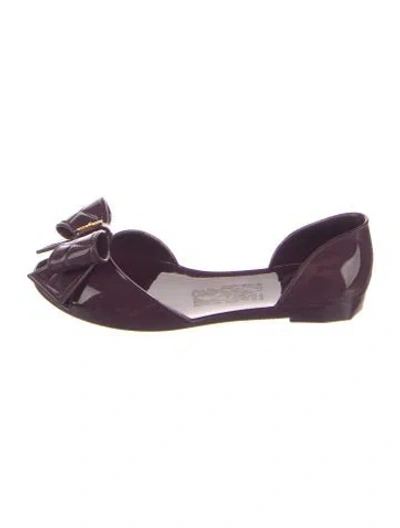 Pre-owned Ferragamo Vara Bow Accent Rubber D'orsay Flats In Purple