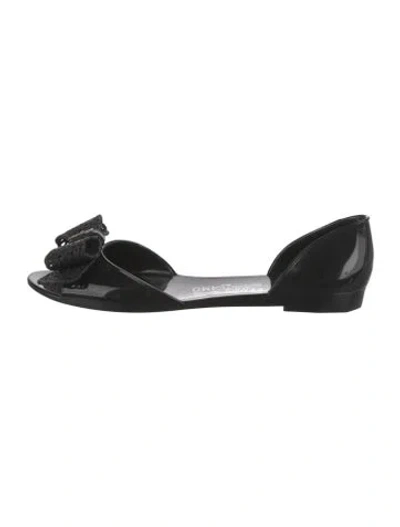 Pre-owned Ferragamo Vara Bow Accent Rubber Slides In Black