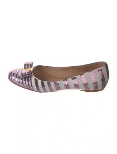 Pre-owned Ferragamo Vara Bow Accent Sequins Ballet Flats In Multi