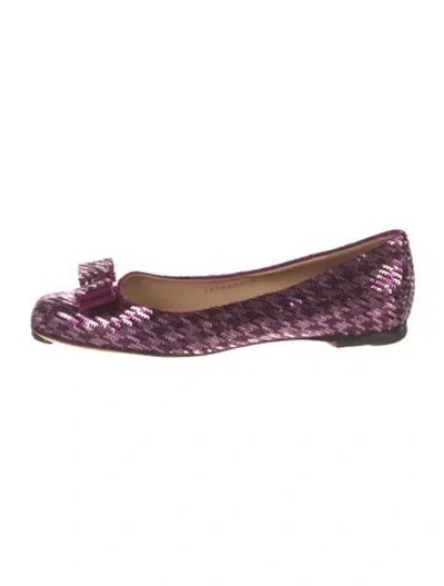 Pre-owned Ferragamo Vara Bow Accent Sequins Ballet Flats In Pink