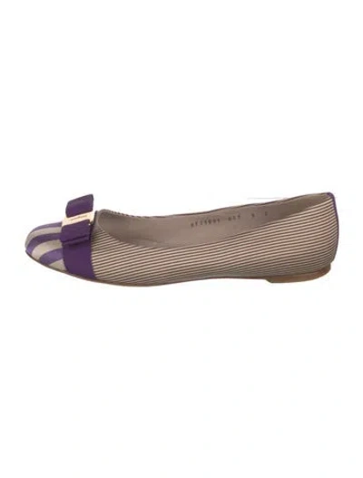 Pre-owned Ferragamo Vara Bow Accent Striped Flats In Purple