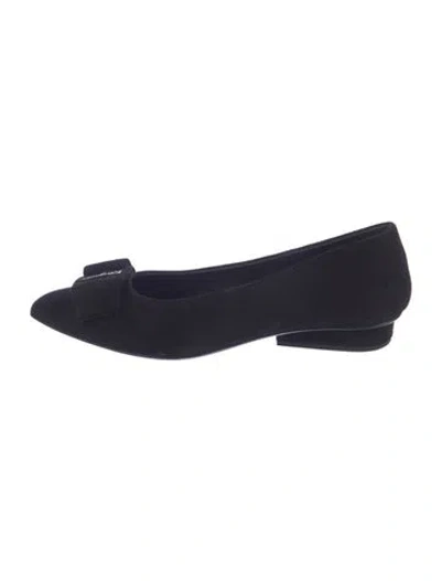 Pre-owned Ferragamo Vara Bow Accent Suede Ballet Flats In Black