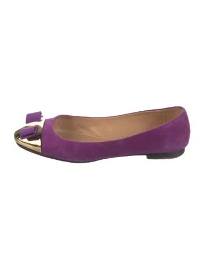 Pre-owned Ferragamo Vara Bow Accent Suede Ballet Flats In Purple