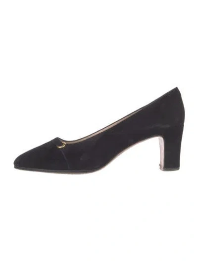 Pre-owned Ferragamo Vara Bow Accent Suede Pumps In Blue