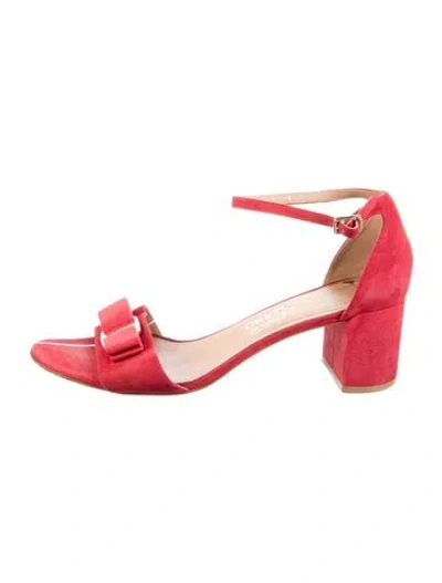 Pre-owned Ferragamo Vara Bow Accent Suede Sandals In Red