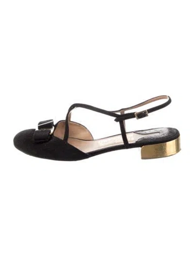 Pre-owned Ferragamo Vara Bow Accent Suede Slingback Flats In Black