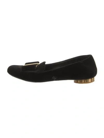 Pre-owned Ferragamo Vara Bow Accent Velvet Ballet Flats In Black