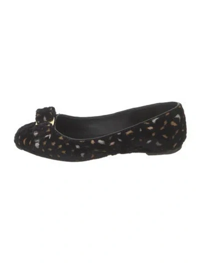 Pre-owned Ferragamo Vara Bow Accent Velvet Ballet Flats In Blue