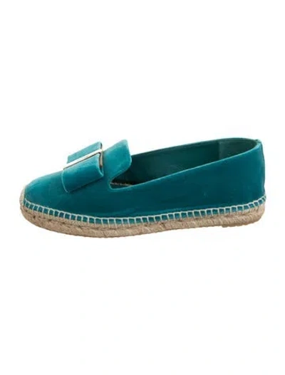 Pre-owned Ferragamo Vara Bow Accent Velvet Espadrilles In Blue