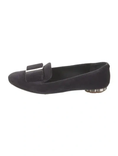 Pre-owned Ferragamo Vara Bow Accent Velvet Loafers In Black/grey