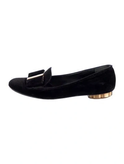 Pre-owned Ferragamo Vara Bow Accent Velvet Loafers In Blue