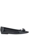 Ferragamo Zeri Bow-embellished Leather Point-toe Flats In Black