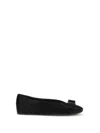 Ferragamo Leather Round Toe Ballerina Shoes With Bow Detail In Black