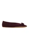 Ferragamo Bow Detail Flat Sole Ballerina Shoes In Burgundy