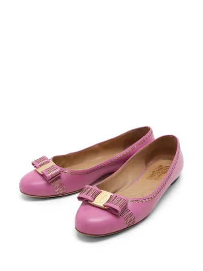 Pre-owned Ferragamo Vara Bow Ballet Flats In Pink