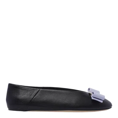 Ferragamo 5mm Vanna Leather Ballerina Flats In Black