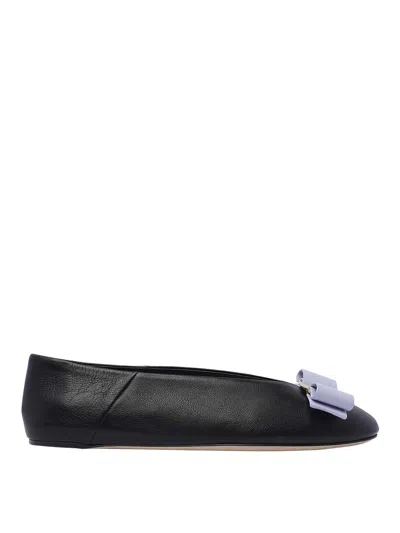 Ferragamo 5mm Vanna Leather Ballerina Flats In Black