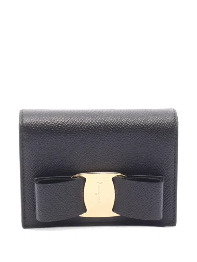 Pre-owned Ferragamo Vara Bow Bi-fold Wallet In Black