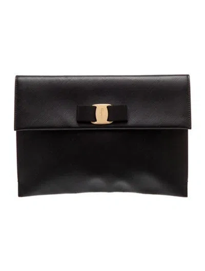 Pre-owned Ferragamo Vara Bow Bill Pouch In Black