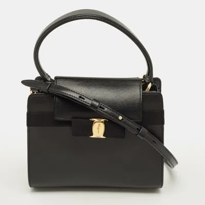Pre-owned Ferragamo Vara Bow Black Leather Flap Top Handle Bag
