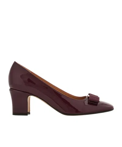 Ferragamo Vara Bow Block Heel Pump In Purple