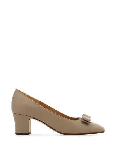 Ferragamo Vara Bow Block Heel Pumps In Brown