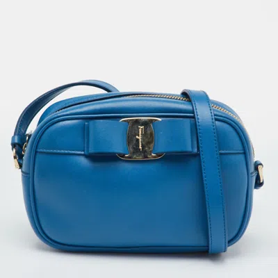 Pre-owned Ferragamo Vara Bow Blue Leather Crossbody Bag