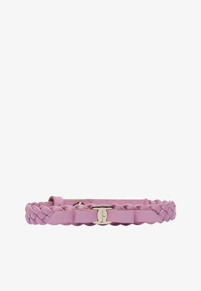 Ferragamo Vara Bow Braided Leather Bracelet In Pink
