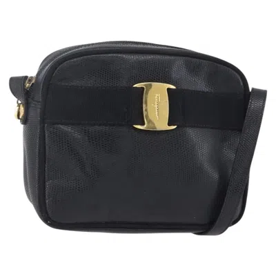 Pre-owned Ferragamo Vara Bow Camera Shoulder Bag Leather Leather Shoulder Bag Bag () In Black