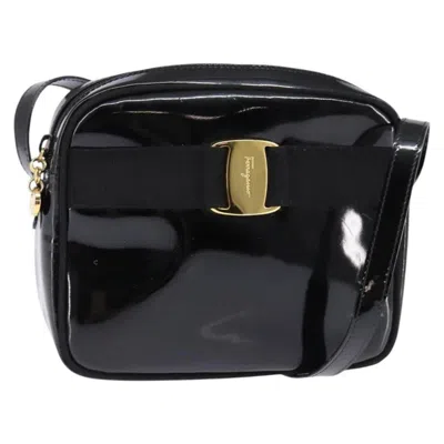 Pre-owned Ferragamo Vara Bow Camera Shoulder Bag Patent Leather Patent_leather Shoulder Bag Bag () In Black